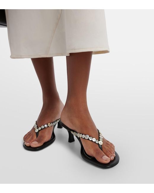 Staud Gray Freja Leather Thong Sandals