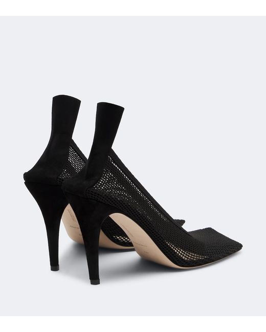 Christen Black Edge Stretch Suede-Trimmed Mesh Pumps