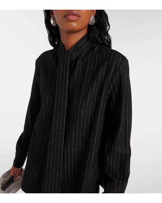 Alex Perry Black Pinstripe Tie-Neck Shirt