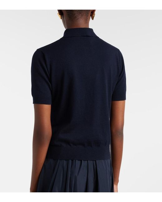 Max Mara Blue Cotton, Silk, And Cashmere Polo Sweater