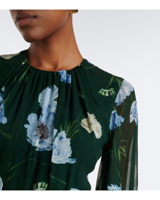 Erdem Green Floral Silk Voile Gown