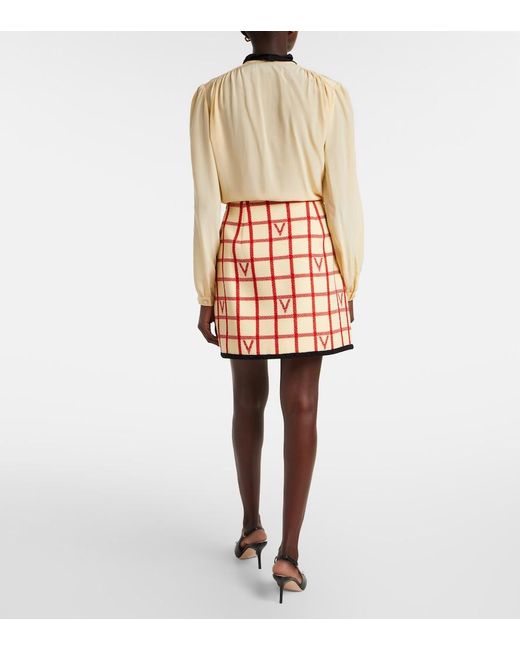 Valentino Red Vlogo Checked Wool-Blend Miniskirt