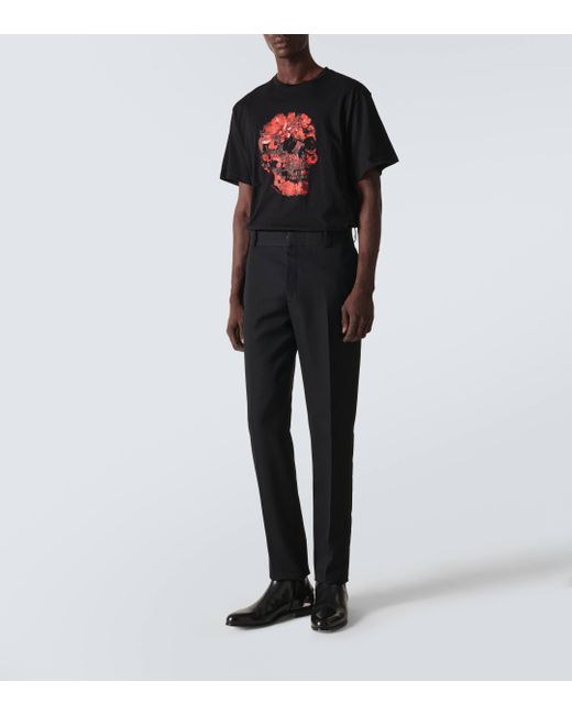 Alexander McQueen Black Skull Printed Cotton Jersey T-shirt for men