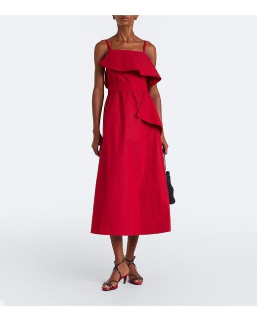 Proenza Schouler Red Reign Ruffled Cotton-Blend Midi Dress