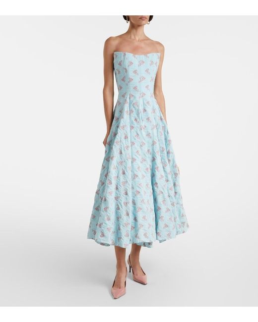 Markarian Blue Rousseau Floral Cotton-Blend Midi Dress
