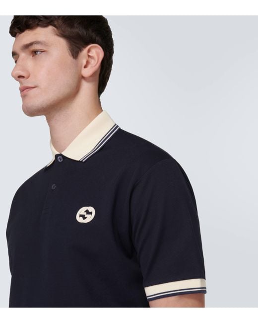 Gucci Blue Brand-patch Contrast-trim Stretch-cotton Polo Shirt Xx for men
