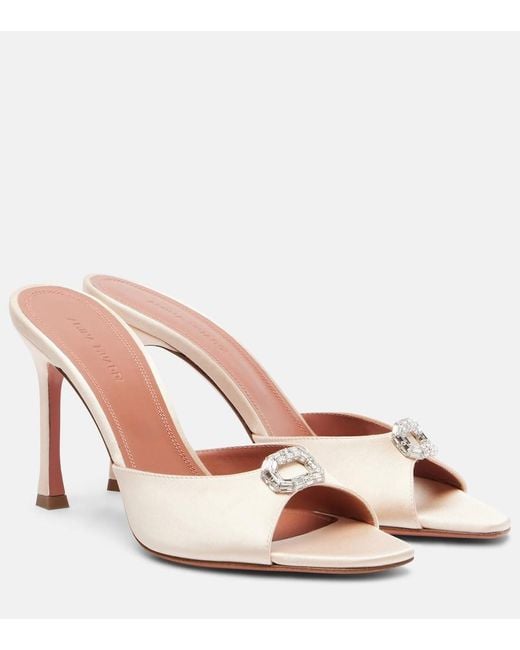 AMINA MUADDI Pink Mini Camelia Embellished Satin Mules