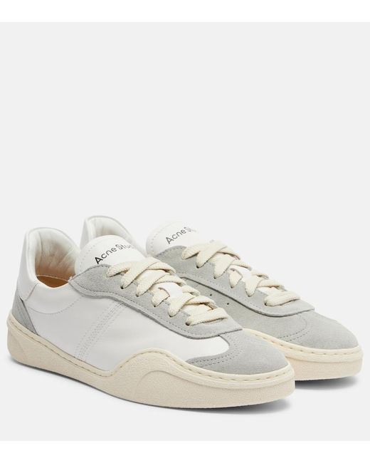 Acne White Suede-Trimmed Leather Sneakers