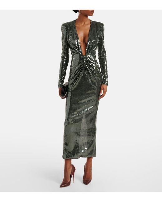 Alex Perry Black Gathered Sequined Gown