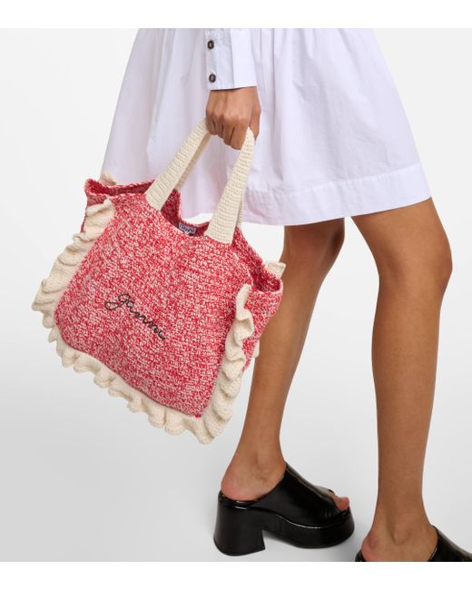 Ganni Red Crochet Tote Bag