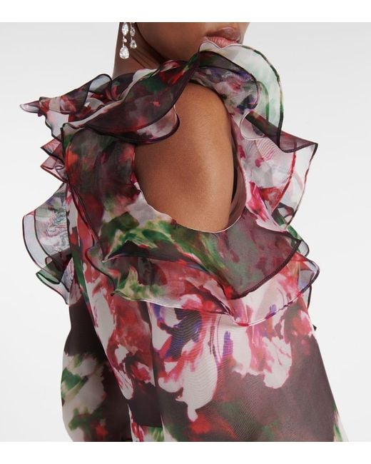 Costarellos Red Aria Ruffled Silk Organza Maxi Dress