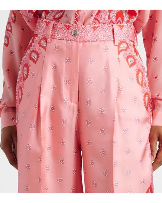 Etro Pink Paisley Silk Straight Pants