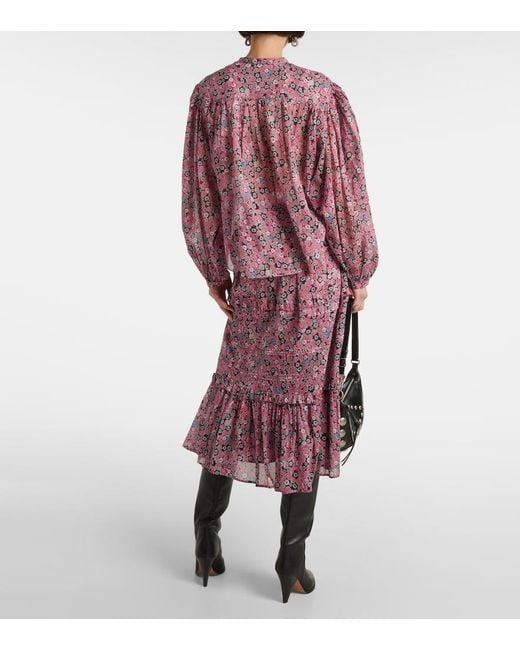Isabel Marant Red Salika Printed Cotton Voile Blouse