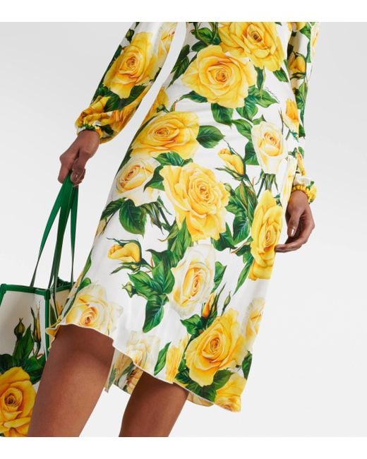 Robe midi a fleurs Dolce & Gabbana en coloris Yellow