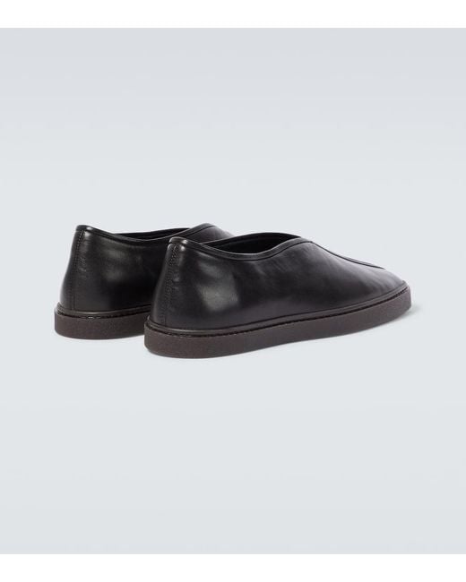 Lemaire Black Piped Leather Loafers for men