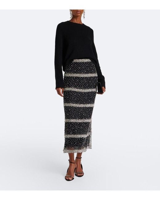 Costarellos Black Marice Crystal-Embellished Midi Skirt