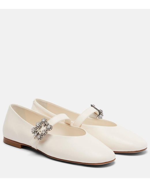 Roger Vivier White Roundytoe Leather Ballet Flats