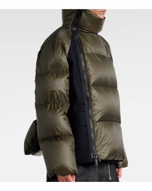 Sacai Green Wool-Trimmed Puffer Jacket