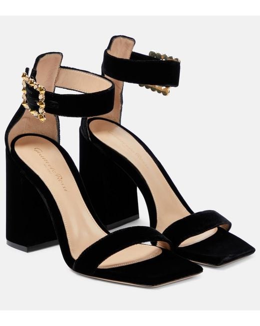 Gianvito Rossi Black Wondy Velvet Sandals