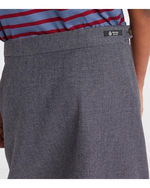 Prada Gray Satin-Trimmed Wool Midi Skirt