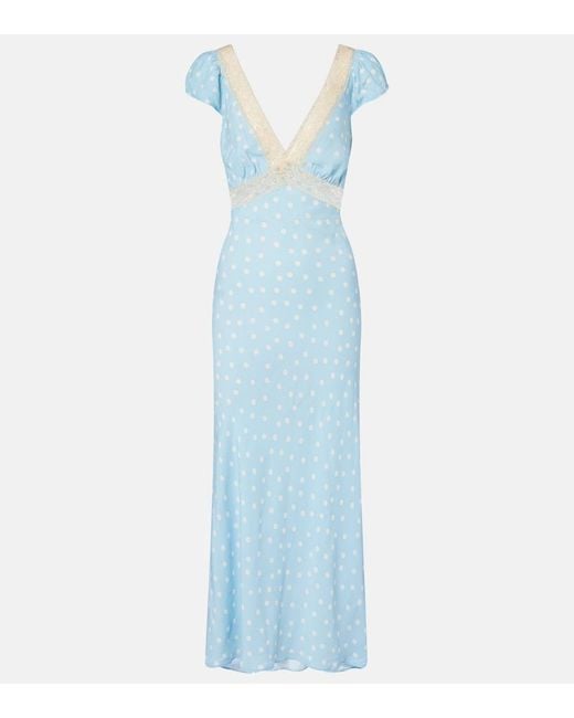 Rixo Blue Iggy Lace-Trimmed Polka-Dot Midi Dress