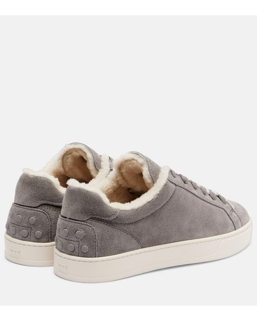 Tod's Gray Classic Shearling-Lined Suede Sneakers