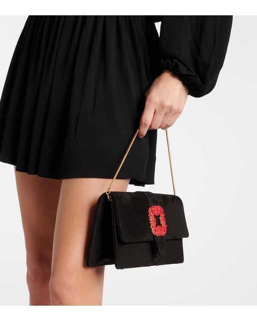 Manolo Blahnik Black Verzierte Clutch Capri Aus Veloursleder