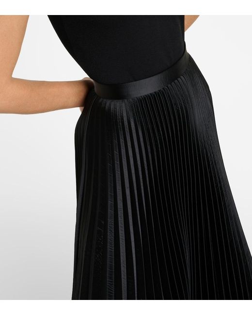 Alaïa Black Pleated Croc-Effect Satin Midi Skirt