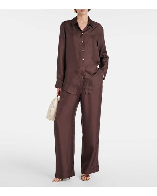 Pantalones Aurelia de sarga de seda Asceno de color Brown