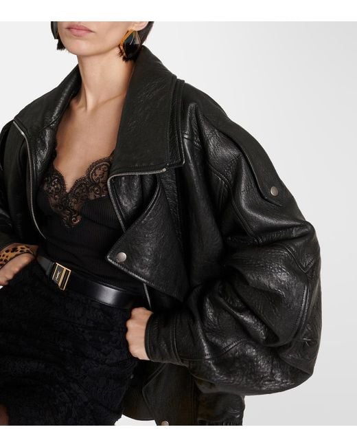 Saint Laurent Black Oversize-Bomberjacke Aus Leder