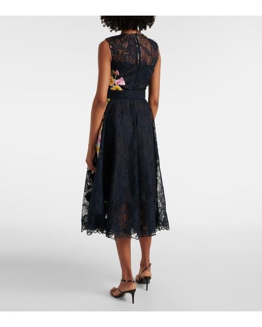 Oscar de la Renta Blue Orchid Embroidered Lace Cocktail Dress