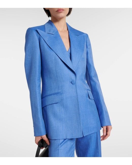 Gabriela Hearst Blue Leiva Wool, Silk, And Linen Blazer