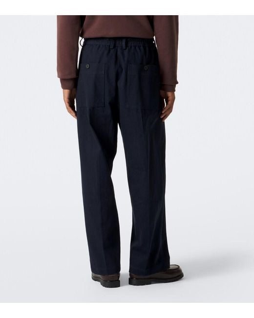 Studio Nicholson Blue Shire Pleated Cotton Wide-Leg Pants for men