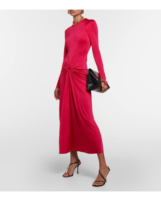 Victoria Beckham Pink Gathered Jersey Midi Dress