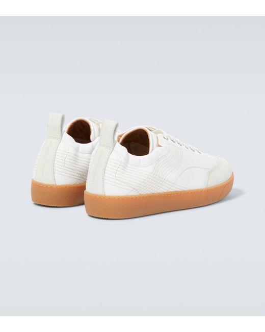Dries Van Noten White Suede-trimmed Leather Sneakers for men
