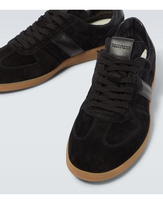 Tom Ford Black Leather-Trimmed Suede Sneakers for men