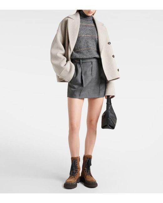 Brunello Cucinelli Black Pleated Virgin Wool Miniskirt