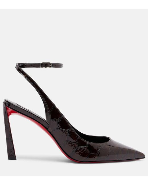 Christian Louboutin Black Condora 85 Croc-Effect Slingback Pumps