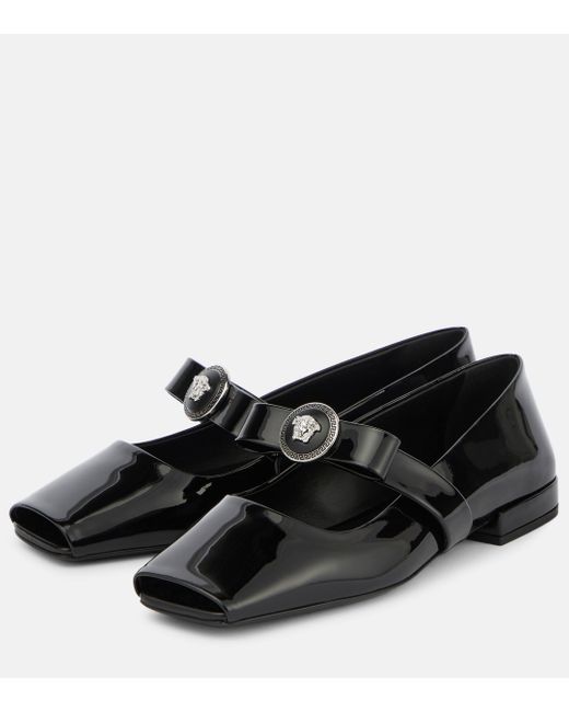 Versace Black Gianni Ribbon Patent Leather Ballet Flats