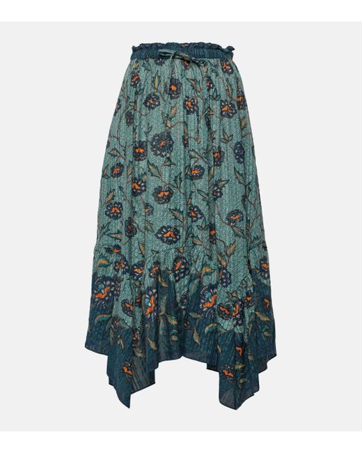 Ulla Johnson Green Alice Asymmetric Cotton-blend Midi Skirt