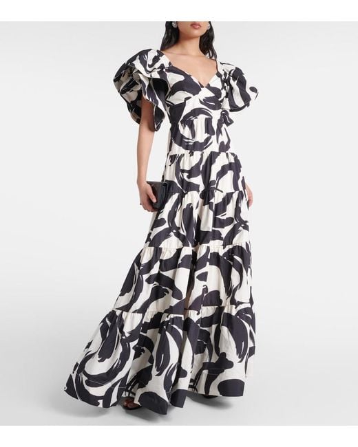 Rebecca Vallance White Pompidou Printed Taffeta Maxi Dress