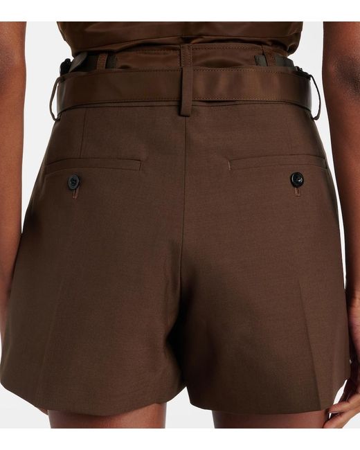 Sacai Brown Belted Satin-Trimmed Shorts