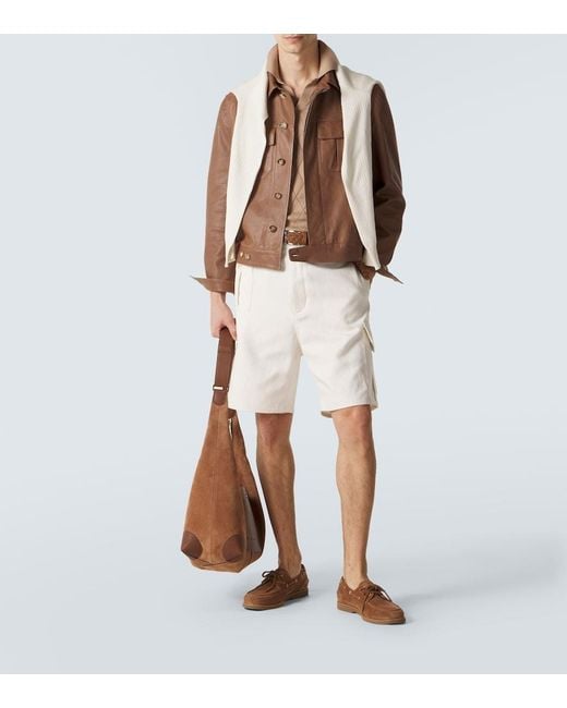 Brunello Cucinelli Brown Leather Blouson Jacket for men