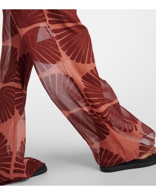 Johanna Ortiz Red Printed Georgette Wide-Leg Pants