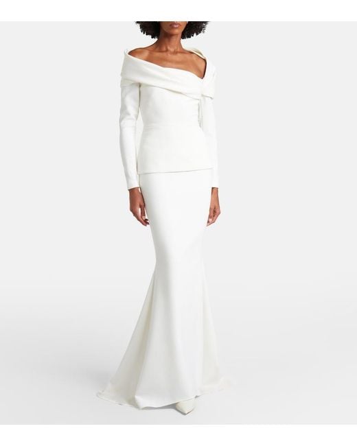Safiyaa White Millie Draped Crepe Gown