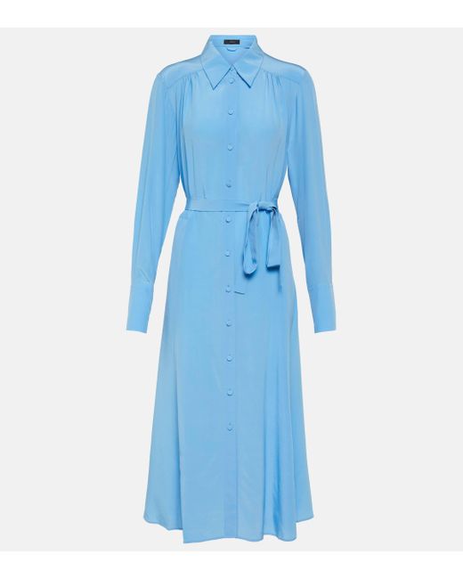 Joseph Blue Diane Silk Crepe De Chine Shirt Dress