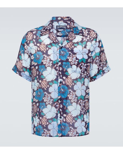 Vilebrequin Blue Charli Floral Ramie Bowling Shirt for men