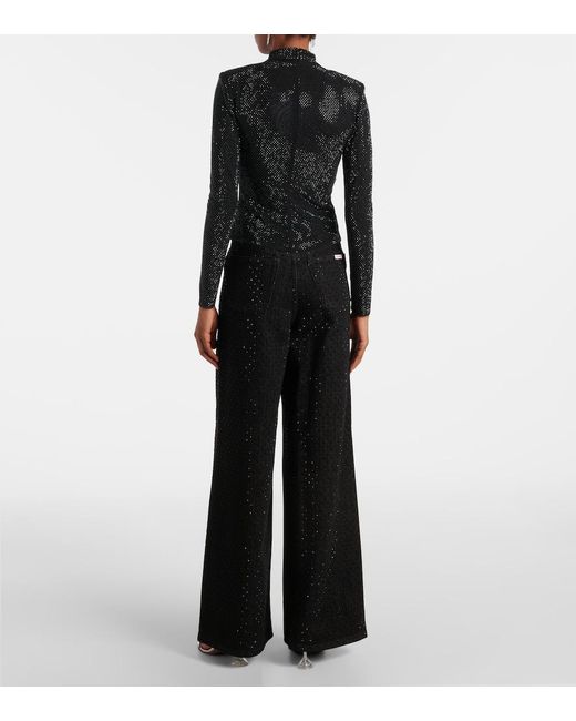 Self-Portrait Black Embellished Mesh Top