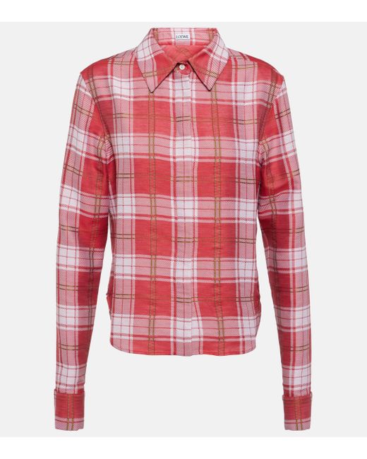 Loewe Red Checked Cotton And Silk Shirt