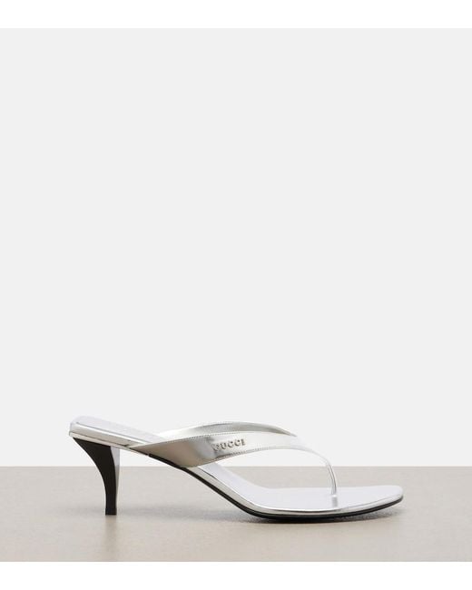 Gucci White Vittoria Metallic Leather Thong Sandals